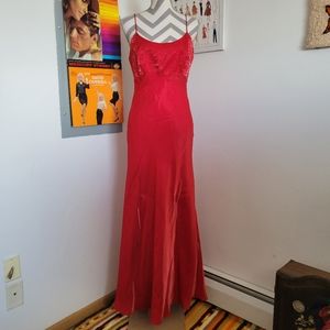 Chelsea Nites | 90s Vintage Iridescent Red Slip Prom Dress